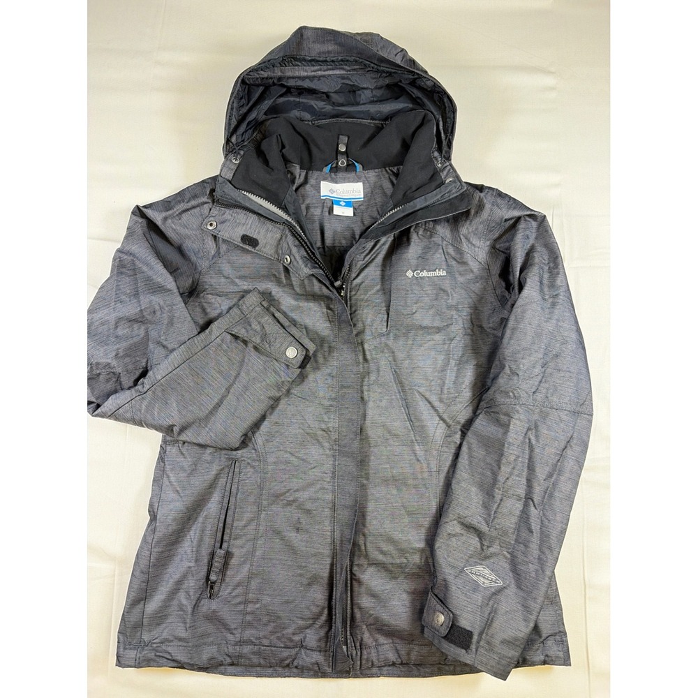 Columbia Omni-Tech Hooded Rain Jacket Shell Womens Medium Gray Waterproof SL7845